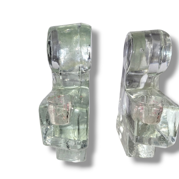 Pair Of Vintage Wiesenthal Hutte Glacier Ice Textured Glass Angel Candle Holders - Picture 4 of 9